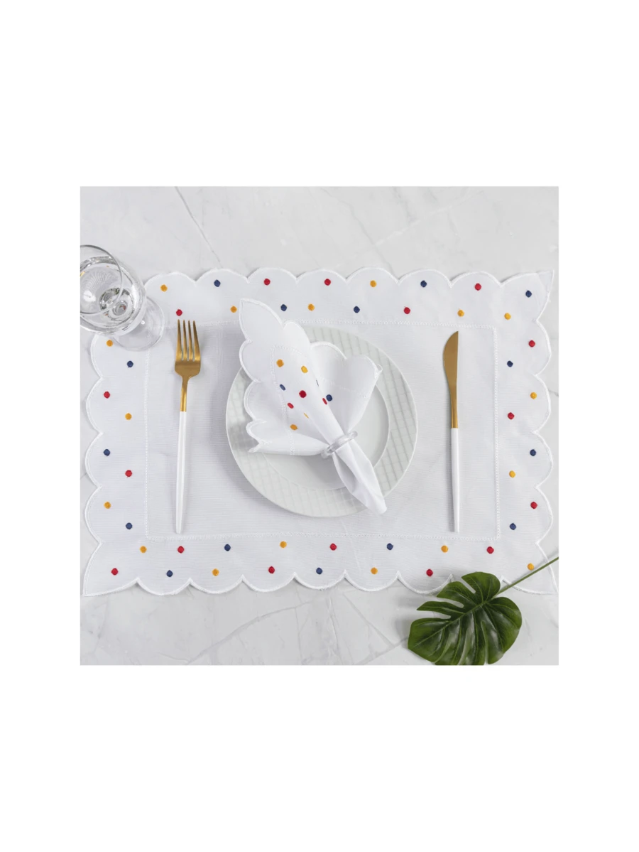 8-Piece Placemat Kit With 4 Embroidered Placemats (50cm X 35cm) And 4 Napkins (35cm X 35cm) Table Set - COLORFUL POLKA DOTS - View 1