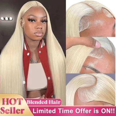 613 Blonde Straight Wig 13x4 Lace Front Wig Human Blended Hair Straight Blonde Lace Front Wigs HD Transparent Lace 200% Density Pre Plucked With Baby Hair Brazilian Virgin Hair Glueless Bone Straight Wigs Halloween Wigs For Women Daily Wear And Cosplay Use