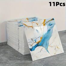 11 pezzi 0,9 m² Piastrelle adesive in marmo grigio scuro - Pannelli murali autoadesivi impermeabili in alluminio-plastica per ristrutturazione e decorazione, ideali per San Valentino, matrimoni e compleanni