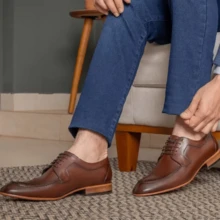 Sapato Social Casual Masculino em Couro Elegância e Conforto Design Moderno e Sofisticação Sola de Couro Natural - Marrom - Visão 5