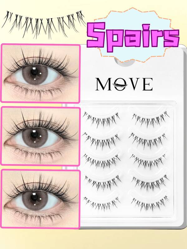 5 Pairs Cartoon Fairy Lashes, Natural Transparent & Lightweight, Volumizing & Lengthening, 6-12mm Mixed Size, Transparent Stem, Soft & Natural, Suitable For K-Pop Idol Makeup, DIY At Home, Great For Halloween