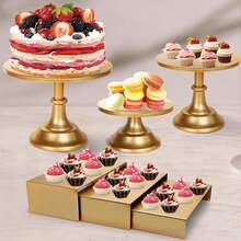 6PCS Modern Cake Stand Set Dessert Table Display Cake Holders Round Cake Pedestals With Cupcake Risers Anniversaries Wedding Birthday Party Supplies - 金色 - 查看 1