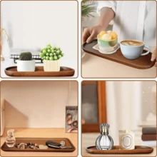 4 khay gỗ cổ điển, khay trưng bày đa năng, khay trang trí mọi mùa, đĩa đựng thức ăn cắm trại ngoài trời đựng phô mai, món tráng miệng, trái cây và đồ ăn nhẹ, thích hợp cho gia đình, nhà bếp, nhà hàng, khay đựng thực phẩm bền tự nhiên an toàn - màu nâu - Xem 9