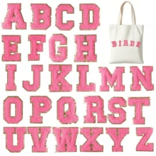 Letras parche autoadhesivas en color rosa pálido, 26 letras A-Z, parches con forma de animal, parches adhesivos o para coser, decoración para chaquetas vaqueras, mochilas