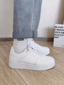 Zapatillas deportivas de color liso para hombre, tenis para hombre, tenis de hombre, tenis de mujer, ideales para practicar deportes al aire libre y para el uso diario en el tiempo libre zapatos de hombre. - Blanco - Ver 4