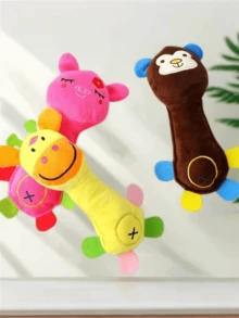 1pc Pet Toy In Stock, Plush Squeaky Smiling Face Cartoon Animal Dog Toy, For Pet Use Only - Multicolor - View 6