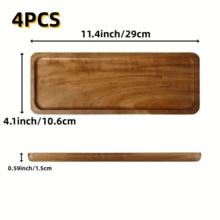 4 khay gỗ cổ điển, khay trưng bày đa năng, khay trang trí mọi mùa, đĩa đựng thức ăn cắm trại ngoài trời đựng phô mai, món tráng miệng, trái cây và đồ ăn nhẹ, thích hợp cho gia đình, nhà bếp, nhà hàng, khay đựng thực phẩm bền tự nhiên an toàn - màu nâu - Xem 4