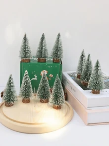 Snow Green Mini Artificial Christmas Tree, Christmas Tree Pack Small Trees With Wooden Base, Desktop Decor For Christmas, Winter Home, Winter Christmas Decorations Furniture Room Decor