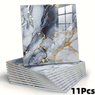 11pcs/0.9㎡ Dark Grey Marble Pattern Peel And Stick Tile Stickers - Waterproof Aluminum Composite Wall Panels, Suitable For Renovation And Decoration, Ideal For Valentine's Day, Wedding And Birthday Decor