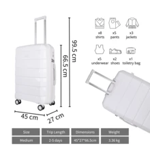 JLY Lightweight Polypropylene Luggage Set – 3 Sizes For Every Journey | Spinner Wheels, TSA Lock, Shock-Resistant Shell - White - View 8