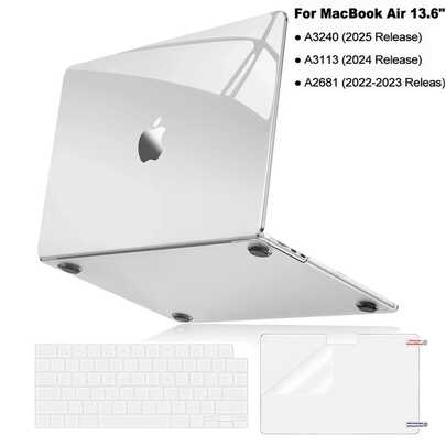 For Mac-Book Air 13" M4 M3 M2 Hard Shell Case + Keyboard Cover + Screen Protector, Clear