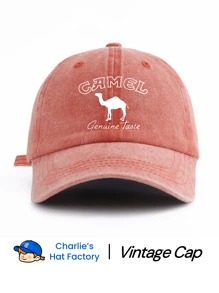 1 顶男女通用复古水洗棒球帽 - 复古驼色轮廓及字母图案 - 提供大地色系（咖啡色、黑色、卡其色、海军蓝）和流行色（酒红色、灰粉色、橙色）可选 - 柔软的牛仔布质感老爹帽，适合户外探险和馈赠 - Genuine Taste - 查看 14