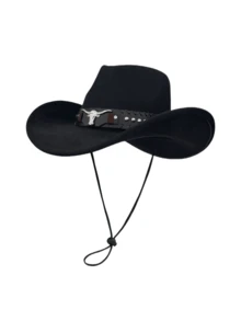 1pc Unisex Faux Suede Cowboy Hat With Leather Decoration, New Vintage Cyberpunk Bohemian Style Adjustable Wide Brim Hat, Fashionable Street Style, Gift For Men, Suitable For Parties, Western Themed Events, Gatherings, Cosplay, Graduation, Masquerade, Festivals, Birthdays, Music Festivals, Hiking