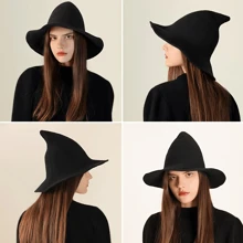 1 件男女通用女巫帽，可折叠针织尖头巫师帽，适合万圣节、化装舞会、冬季