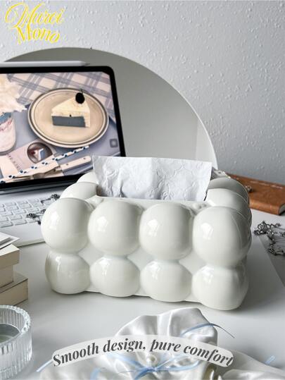 <Smooth Design, Pure Comfort>, 1Pc Cute Marshmallow Shaped Plastic Tissue Box , White Cloud Shaped Tissue Box For Tissue Storage,Plastic Storage Box For Home Kitchen Bedroom Living Room Dining Room, Home Decoration Accessories