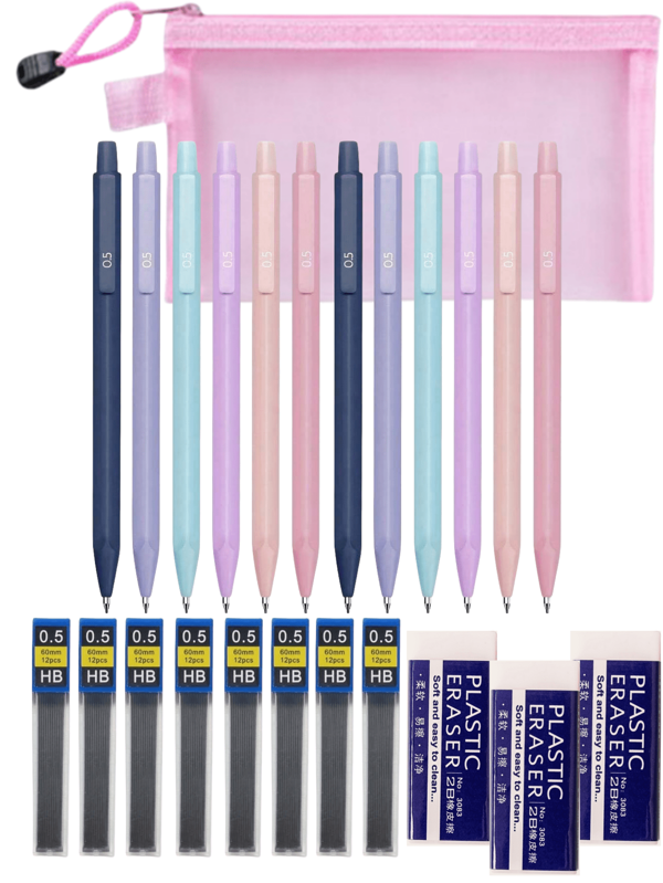 Coffret de crayons automatiques mignons, 6 couleurs de crayons 0,5 mm et 0,7 mm, 6 crayons automatiques avec 72 recharges de crayon HB, recharges, crayons automatiques esthétiques adaptés pour écrire, crayons mécaniques pastel avec préhension confortable et gommes pour écrire, dessiner, esquisser, concevoir, fournitures scolaires et de bureau, papeterie, retour au bureau, écriture pour filles