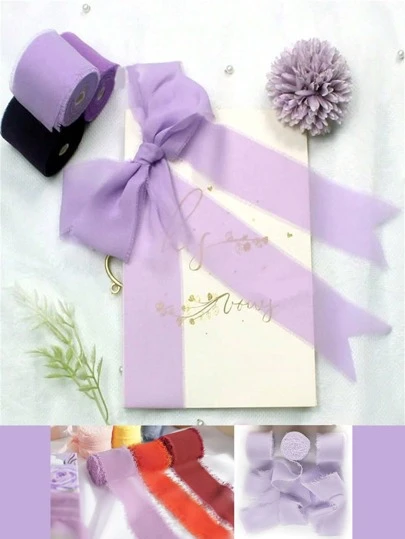 4/3/2/1 卷浅紫色、渐变紫色手工雪纺丝带流苏 4 厘米 x 5 米磨边丝带，适用于婚礼请柬、新娘花束、礼品包装工艺品、节日装饰、情人节派对用品、花束包装