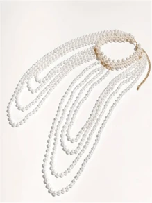 1件精美而優雅的女士白色仿珍珠手工編織身鏈，完美適用於派對或時尚展覽的禮品 - 白色 - 查看 10