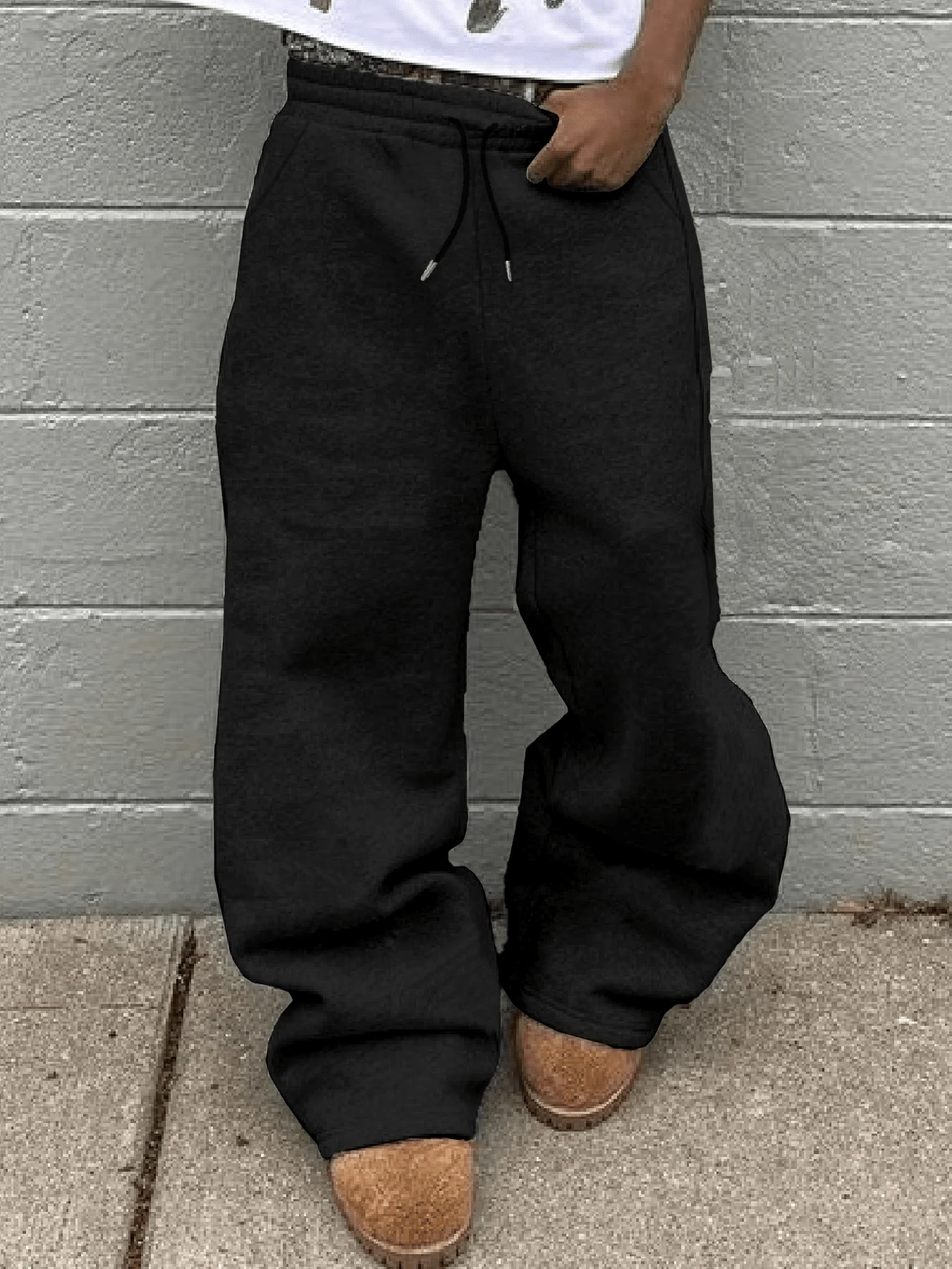 Solid Color Straight Leg Sweatpants, Loose Fit, Unisex, Casual Street Style, Comfortable, Suitable For All Seasons - Black - View 1