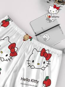Sanrio Hello Kitty Kids Pajamas, Suitable For All Seasons, Including Short Sleeve Top And Shorts, Cartoon Print, Comfortable And Warm Design