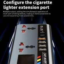 车载电源逆变器，DC12V/24V自动电源转换器，200W，带4个USB接口和2个Type-C接口，插座式车载电源适配器，适用于轿车、SUV和公路旅行 - 彩色 - 查看 5