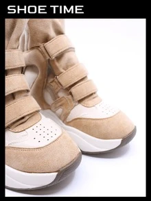 Women's Hidden Wedge High-Top Sneakers With Straps – Bold Chunky Streetwear Style - Beige - View 2