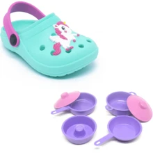 Kit Babuche infantil menina sandália escolar mais brinquedo infantil faz de conta - Verde Militar - Visão 1