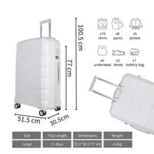 JLY Lightweight Polypropylene Luggage Set – 3 Sizes For Every Journey | Spinner Wheels, TSA Lock, Shock-Resistant Shell - White - View 9