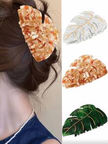 1pc Women's High-End Street Creative Leaf Design Large Hair Claw - Elegant Sweet Versatile Acrylic Hair Clip - Non-Slip Strong Fashion Headpiece - Suitable For Thick, Dense Hair - Suitable For Holidays, Parties, Daily Use And Gifts Hair Accessories Fashion Hair Claw Clips Autumn Accessories Fall Hair Clutch Winter Accessories - Multicolor - View 2