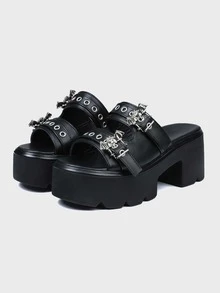 Sexy Wedge Sandals For Women Chunky Heels Platform Punk Buckle High Heel Party Dressy Nightclub Shoes,Comfortable Summer Women's Shoes Y2K - 黑色 - 查看 5