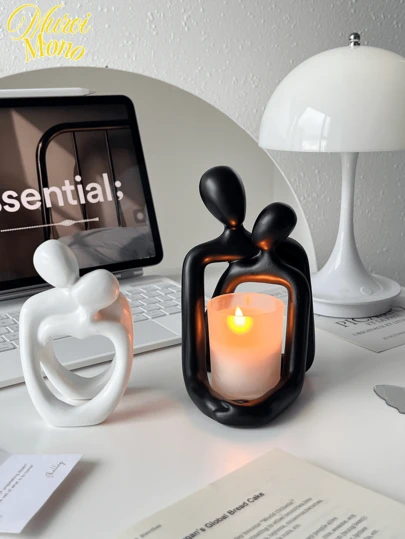 <拥抱你的时刻>，1 件创意情侣雕像烛台适用于现代家居装饰，如客厅、书桌、卧室床头柜等。送给妈妈的周年纪念礼物，情人节礼物，情人节生日礼物，毕业