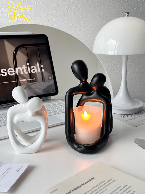 <拥抱你的时刻>，1 件创意情侣雕像烛台适用于现代家居装饰，如客厅、书桌、卧室床头柜等。送给妈妈的周年纪念礼物，情人节礼物，情人节生日礼物，毕业