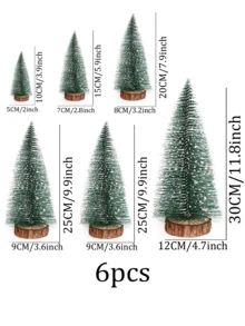 Snow Green Mini Artificial Christmas Tree, Christmas Tree Pack Small Trees With Wooden Base, Desktop Decor For Christmas, Winter Home, Winter Christmas Decorations Furniture Room Decor