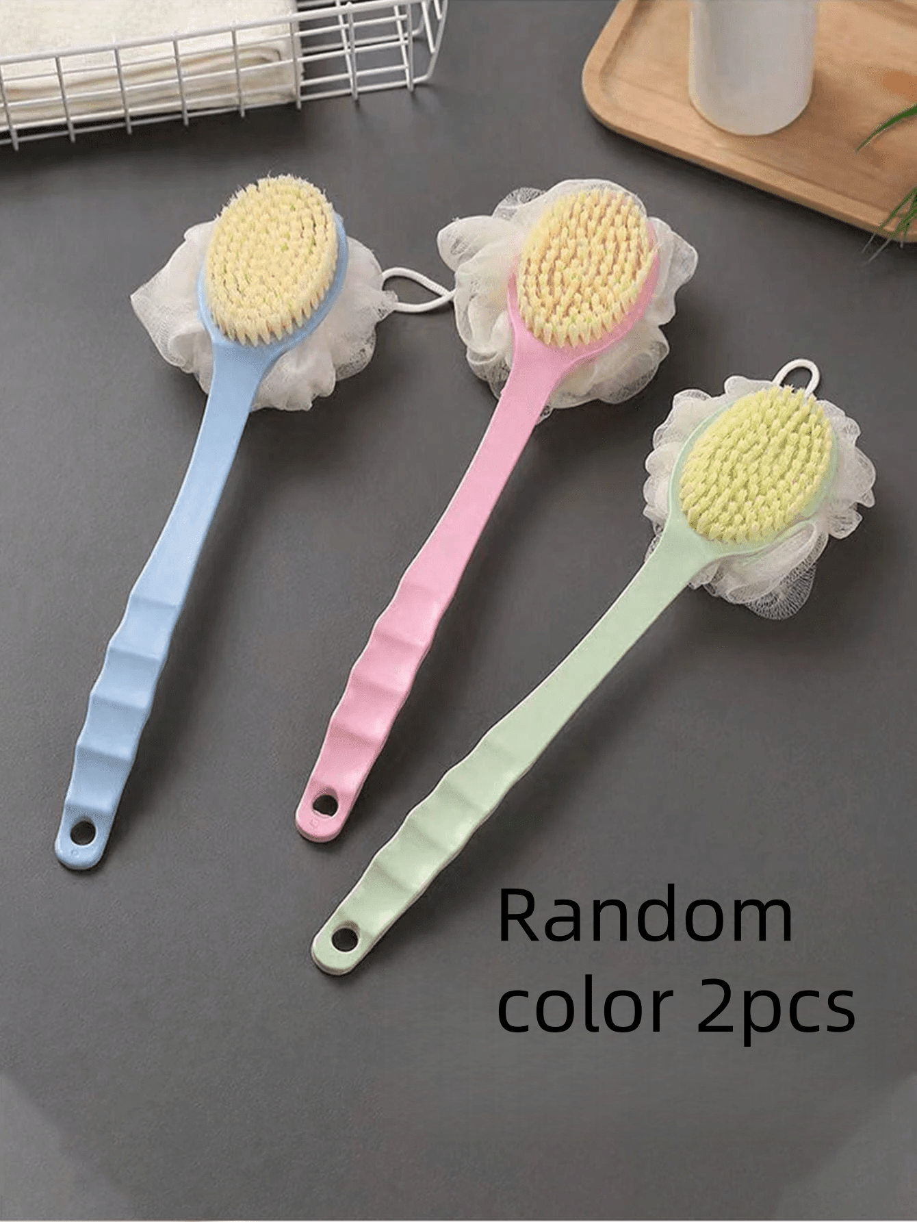 فرشاة استحمام ذات مقبض طويل باللون الوردي/الأزرق –...