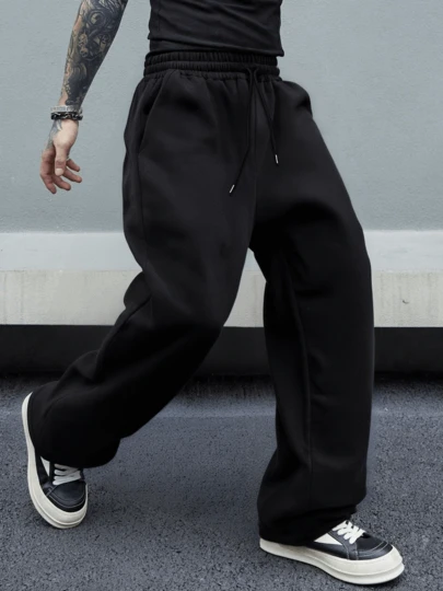 纯色直筒运动裤，宽松版型，男女通用，休闲街头风格，舒适，适合所有季节