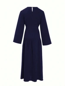 Plus Size Women Casual Modest Flare Sleeve Loose Arabic Style Dress, Autumn