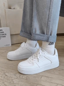 Zapatillas deportivas de color liso para hombre, tenis para hombre, tenis de hombre, tenis de mujer, ideales para practicar deportes al aire libre y para el uso diario en el tiempo libre zapatos de hombre. - Blanco - Ver 3