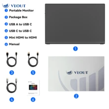 Veout 1pc Portable Display 16 "Touch Portable Display Mobile Phone Laptop Expansion Contrast Ratio 1000:1 Brightness 300cd/M Response Time 25ms Refresh Rate 60Hz