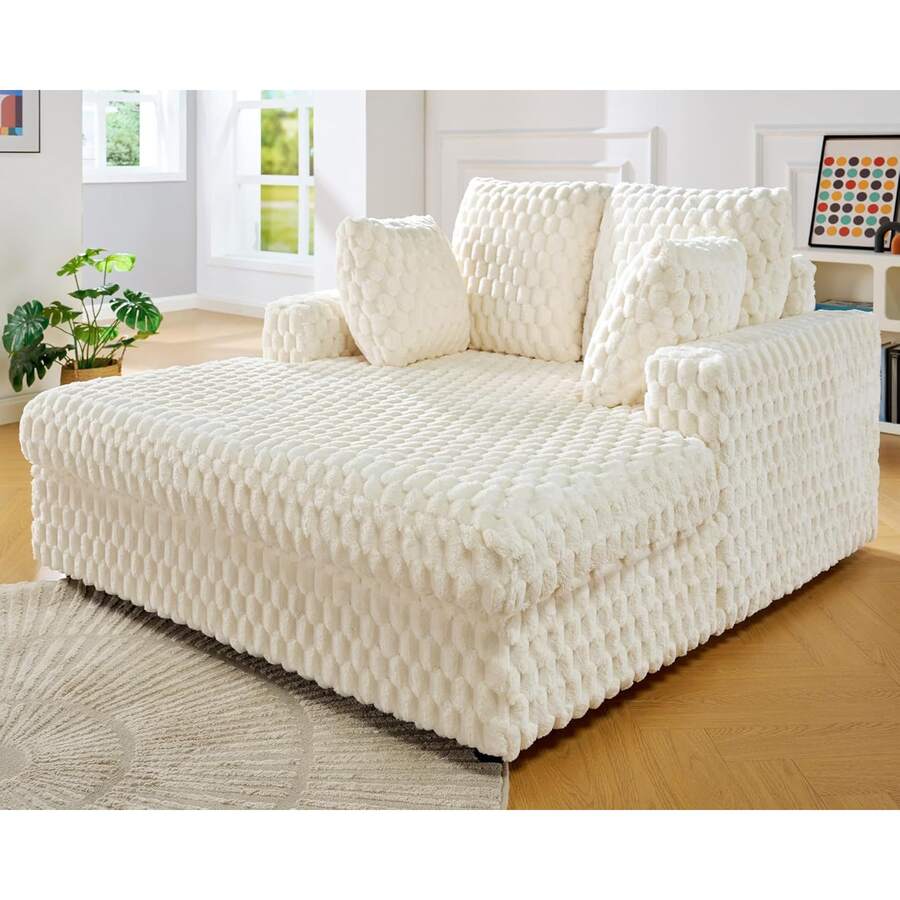 53 Inch Oversized Chaise Lounge, Upholstered Sofa Bed With Throw Pillows And Armrests, Sleeper Chair- Comfy Chair Bed For Living Room,Beige - Màu be - Xem 1