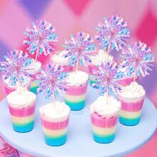 5PCS Creative Cake Decoration Colorful Rain Silk, Korean Style Tassel Rain Silk Cake Plugin, Birthday Party Cake Decoration Card - Style 1 - View 9
