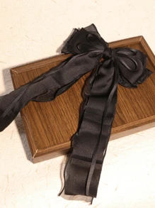 1pc Beige Mesh Super Large Bow Wave Ribbon Double-Layer Woven Hairclip, Elastic, Elegant Soft Tassel Decor, Suitable For Daily Wear, Photography, Travel In Spring, School Stuff, College, Bows, Cute, Classy, Winter Outfit Women, Hair Accessories