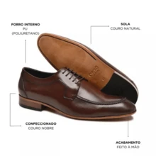 Sapato Social Casual Masculino em Couro Elegância e Conforto Design Moderno e Sofisticação Sola de Couro Natural - Marrom - Visão 3