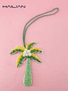 HAILIAN Beaded Coconut Tree Pendant, Featuring Strung Coconut Tree, Pearls, And Fruit-Laden Coconut Tree, Symbolizing Resilience And Vitality. Can Be Used As Bag Charm, Car Key Chain, Or Small Gift For Family, Friends On Birthdays, Holidays, Back To School Occasions. Materials: Beads, Inlaid Pearls, Handcrafted - Multicolor - View 15