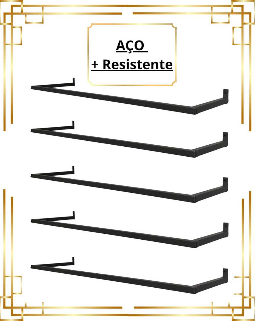 Kit 5 Arara de Parede 80cm Cabideiro Organizador de Roupas Loja Closet Quarto