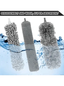 4pcs Ultra-Fine Fiber Duster, Extendable Spider Web Duster With 100-Inch Stainless Steel Handle, Reusable And Washable. Ceiling Fan Cleaner, Suitable For Dusting, Blinds, Cars, High Ceilings And Other Cleaning Tools - Grey - View 3