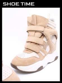 Women's Hidden Wedge High-Top Sneakers With Straps – Bold Chunky Streetwear Style - Beige - View 5
