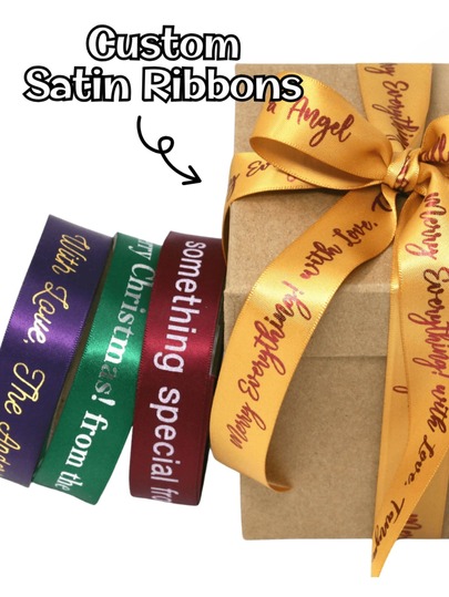 1-10 Meter Custom Text Ribbon, Personalised 2.5cm Wide Satin Ribbon With Golden Text, Colored Silk Ribbon For DIY Crafts, Bow Making, Wedding Decoration, Gift Wrapping, Cake Wrapping, Corporate Branding Ribbon