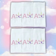 Kit 12 Personalized Unicorn Diaper Mouth With Baby Boy Girl's Name Initial Hypoallergenic Embroidered 100% Cotton - 獨角獸 - 查看 2