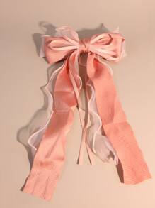 1pc Beige Mesh Super Large Bow Wave Ribbon Double-Layer Woven Hairclip, Elastic, Elegant Soft Tassel Decor, Suitable For Daily Wear, Photography, Travel In Spring, School Stuff, College, Bows, Cute, Classy, Winter Outfit Women, Hair Accessories