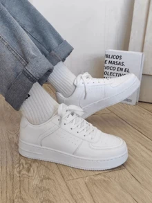 Zapatillas deportivas de color liso para hombre, tenis para hombre, tenis de hombre, tenis de mujer, ideales para practicar deportes al aire libre y para el uso diario en el tiempo libre zapatos de hombre. - Blanco - Ver 6